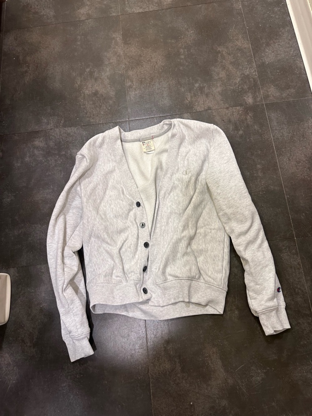 Vintage Champion Light Gray Button-Up Women's Cardigan Sweatshirt